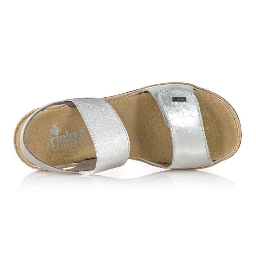 Dámske strieborné kožené sandále Rieker V7960-90